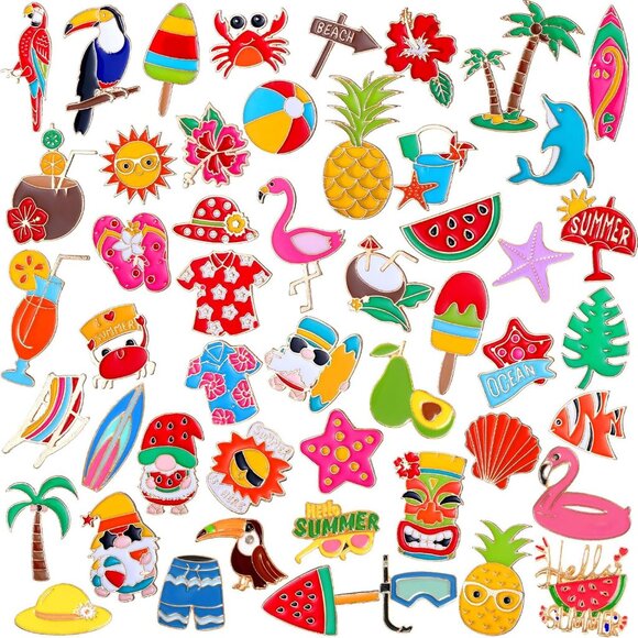 100 Pcs Summer Enamel Pins Bulk for Backpacks Hawaiian Brooch Pins Beach Backpac